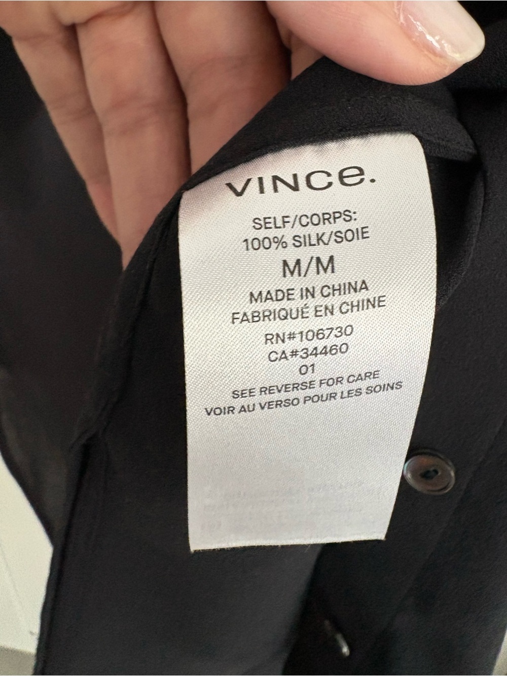 Vince Black Silk Button-Front Blouse - Picture 10 of 10